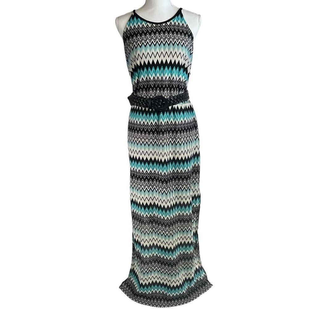 Bisou Bisou Womens Halter Keyhole Back Sleeveless Belted Maxi Dress Green Sz 16